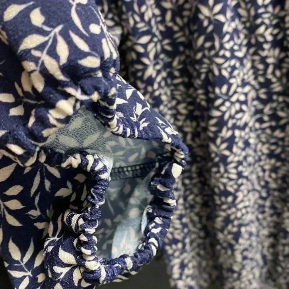 Blue & cream floral smock top shirt blouse - Picture 7 of 16